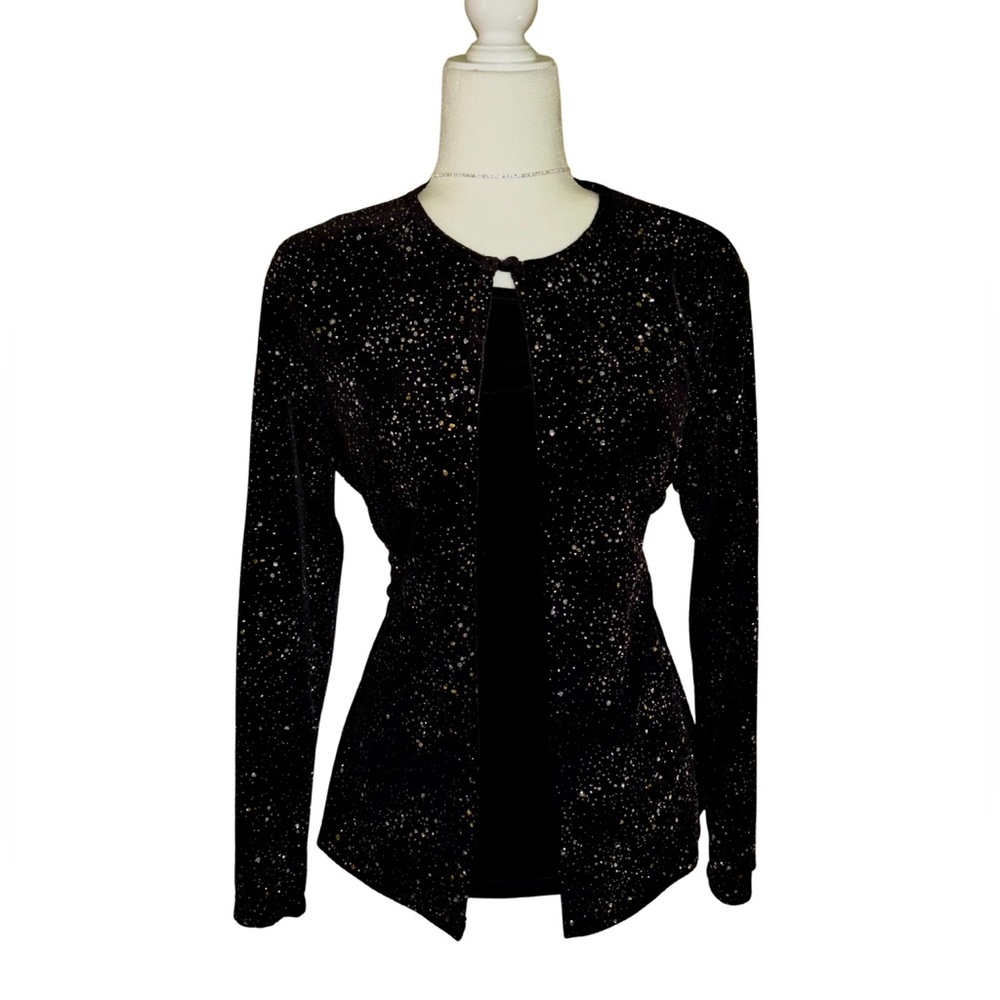 Notations Black Velvet Glitter Blazer with Built-in Black Tank Size Large